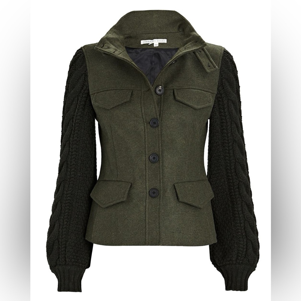 Veronica Beard Mixed-Media Jacket Dk Green